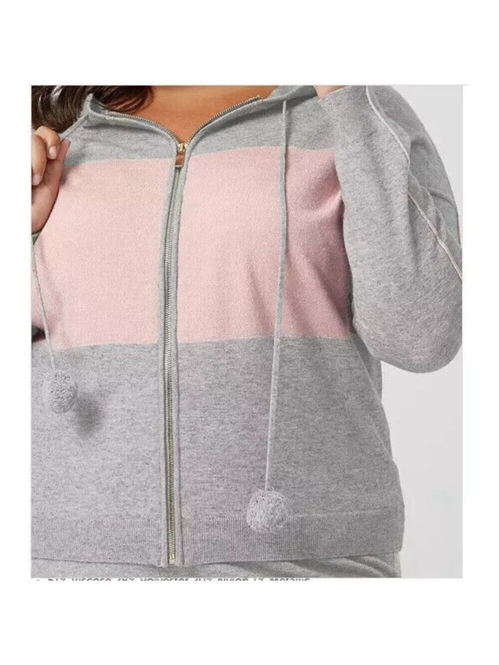 Women’s Plus Size Color Block Hoodie and Jogger Set in Pink & Gray Sz 1X - Picture 3 of 9